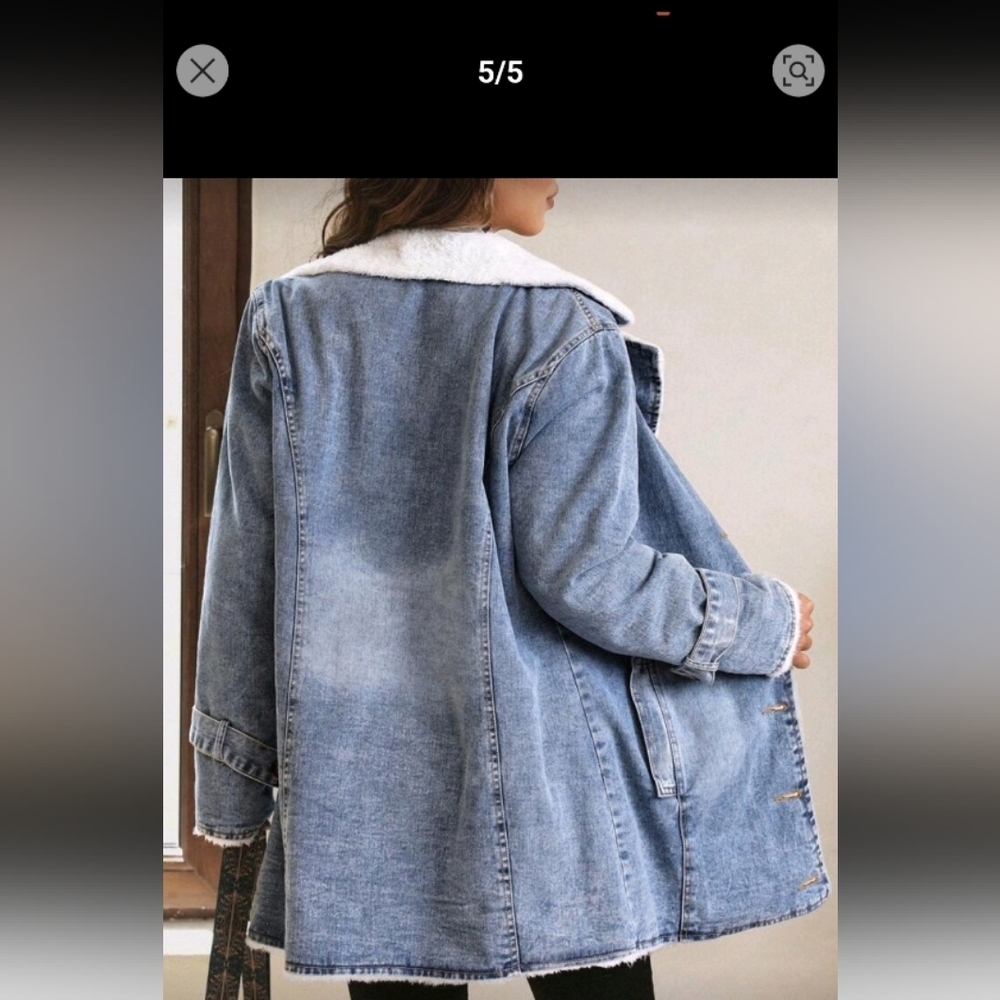 SHEIN Light Blue Denim Jacket with White Trim